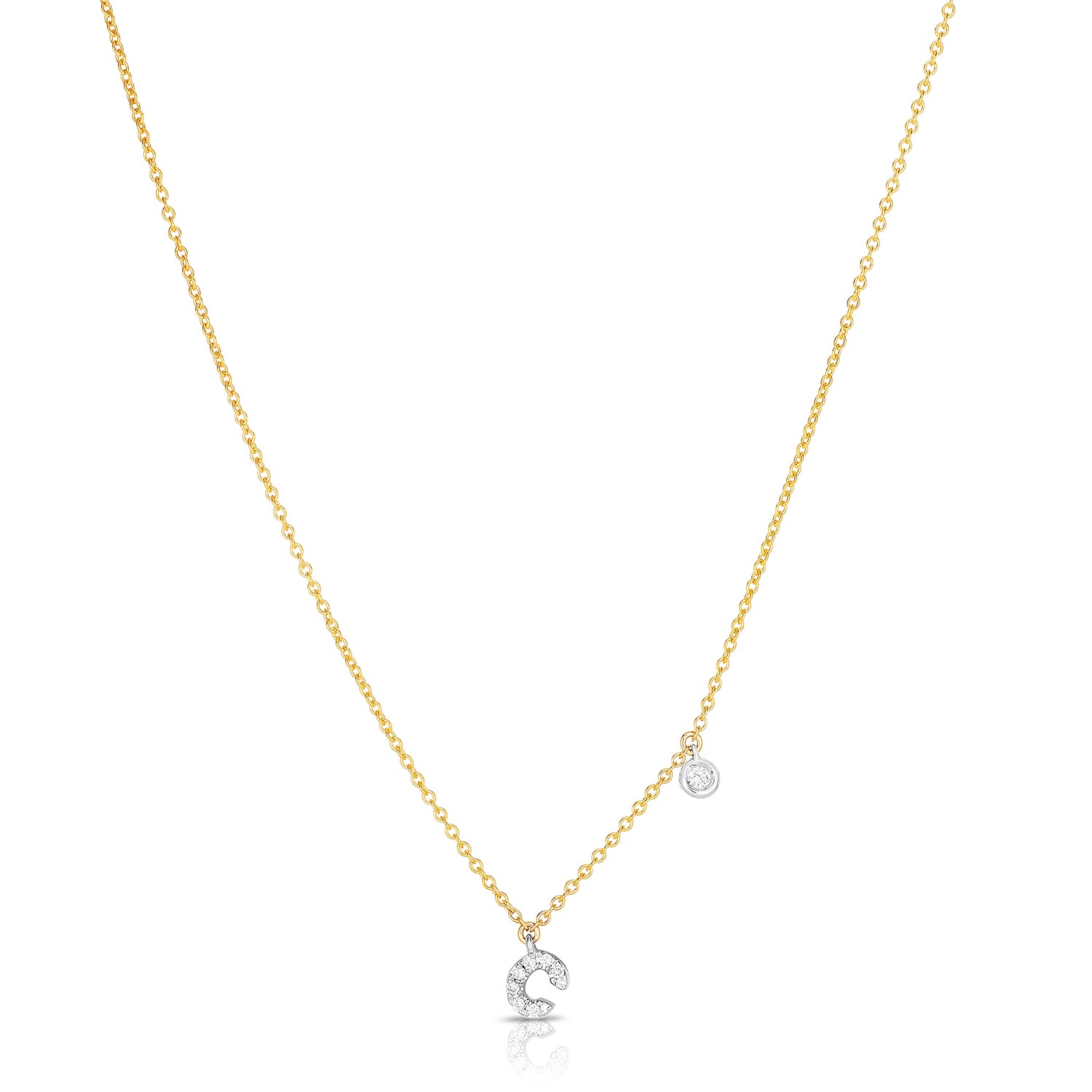 Sabel Collection 14K Yellow and White Gold Diamond Miniature Initial Pendant Necklace